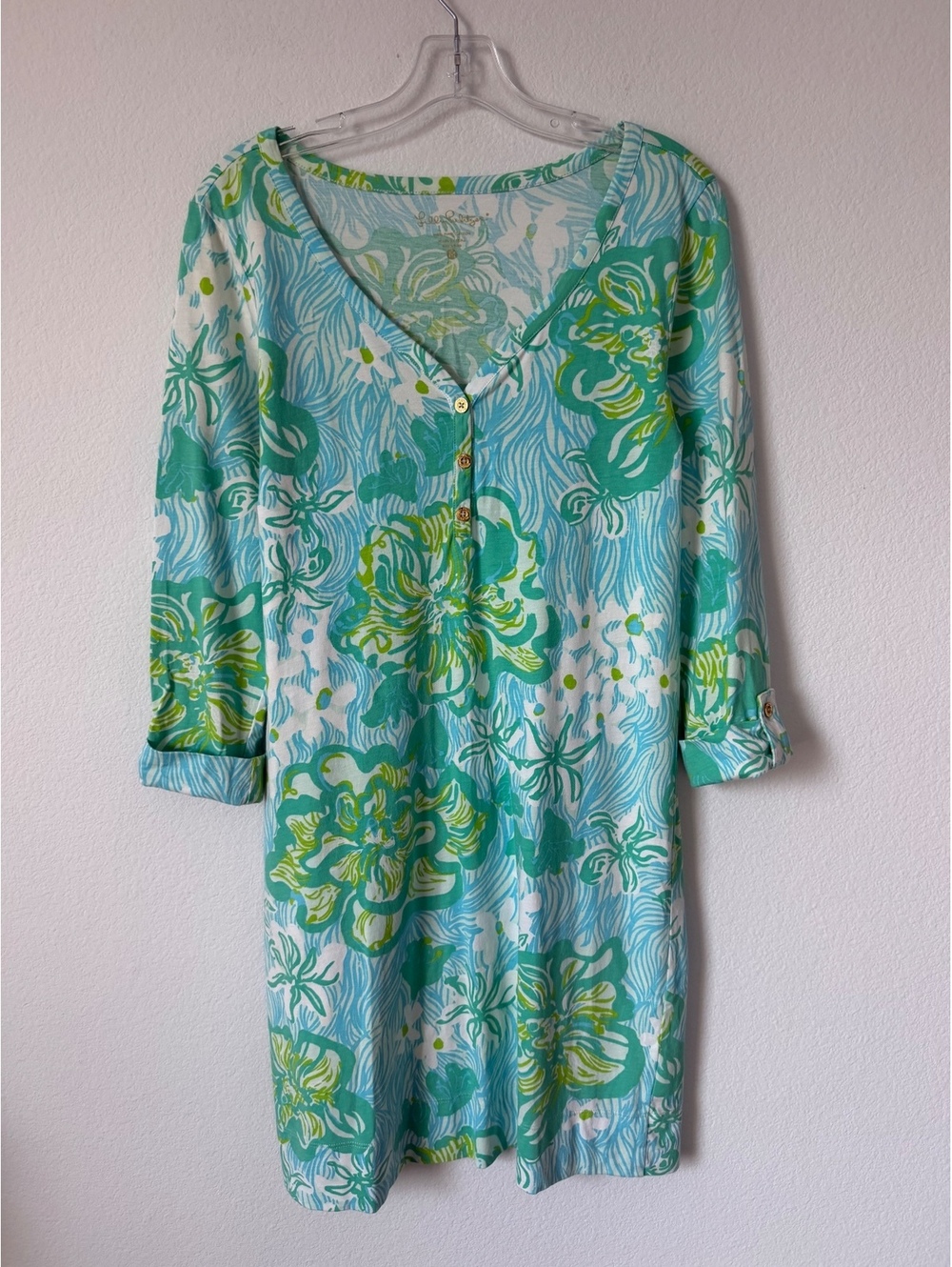 Lilly Pulitzer Colorful Floral 3/4 Sleeve V-Neck Resort Palmetto Dress Size M